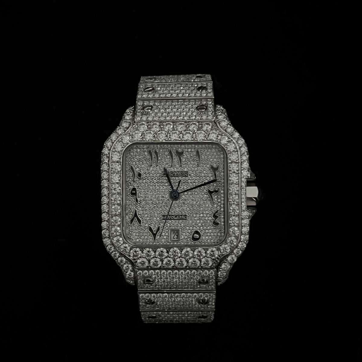 Cartier Arabic Dial Moissanite Watch — Silver