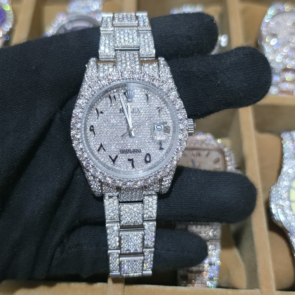 Rolex Datejust Arabic Dial Watch - silver