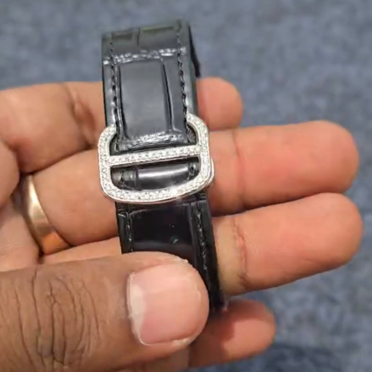 Cartier Skeleton Moissanite Watch — Black Strap