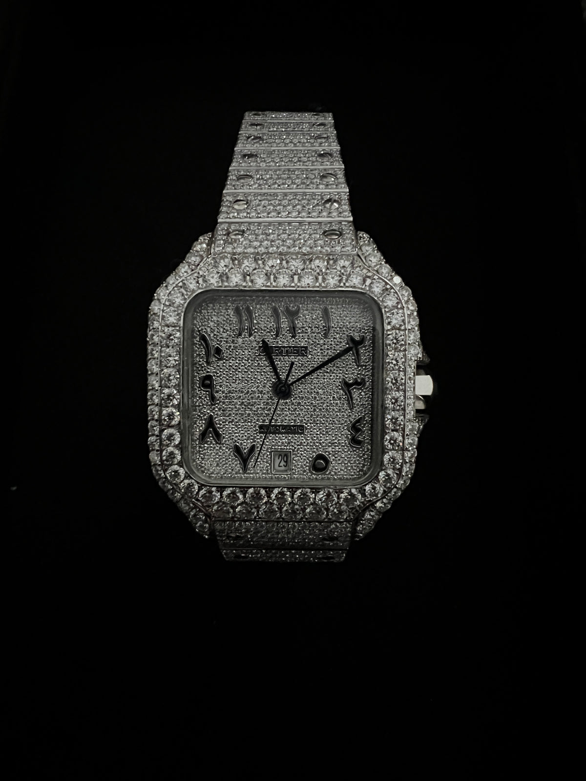 Cartier Arabic Dial Moissanite Watch — Silver