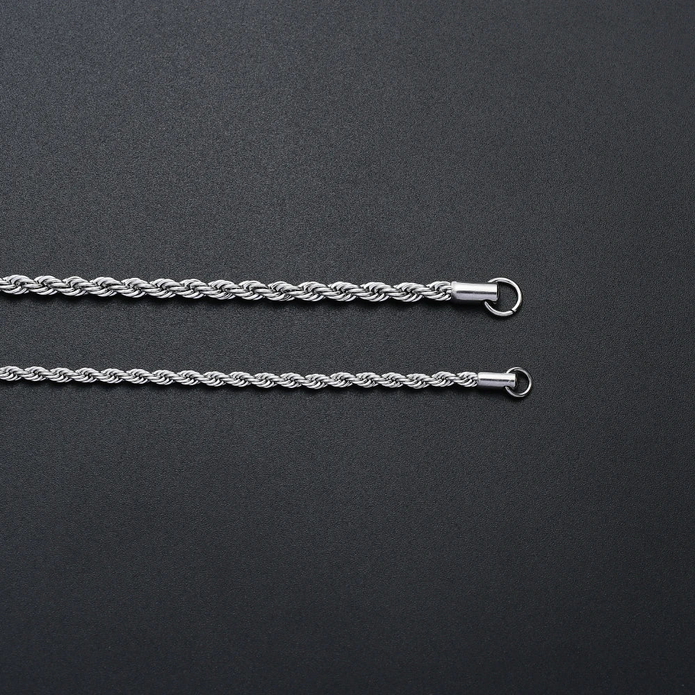 twisted rope chain, width 3MM 316L stainless steel  45-70CM
