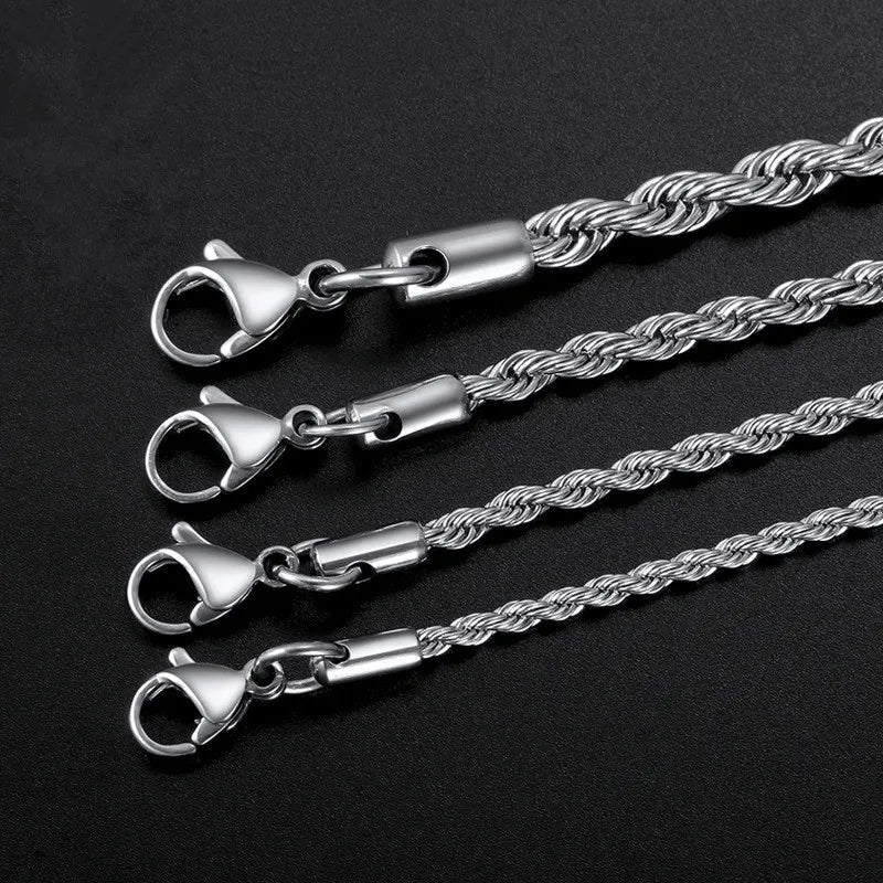 twisted rope chain, width 3MM 316L stainless steel  45-70CM