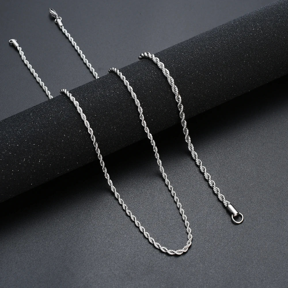 twisted rope chain, width 3MM 316L stainless steel  45-70CM