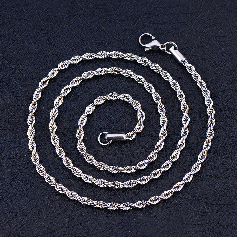 twisted rope chain, width 3MM 316L stainless steel  45-70CM