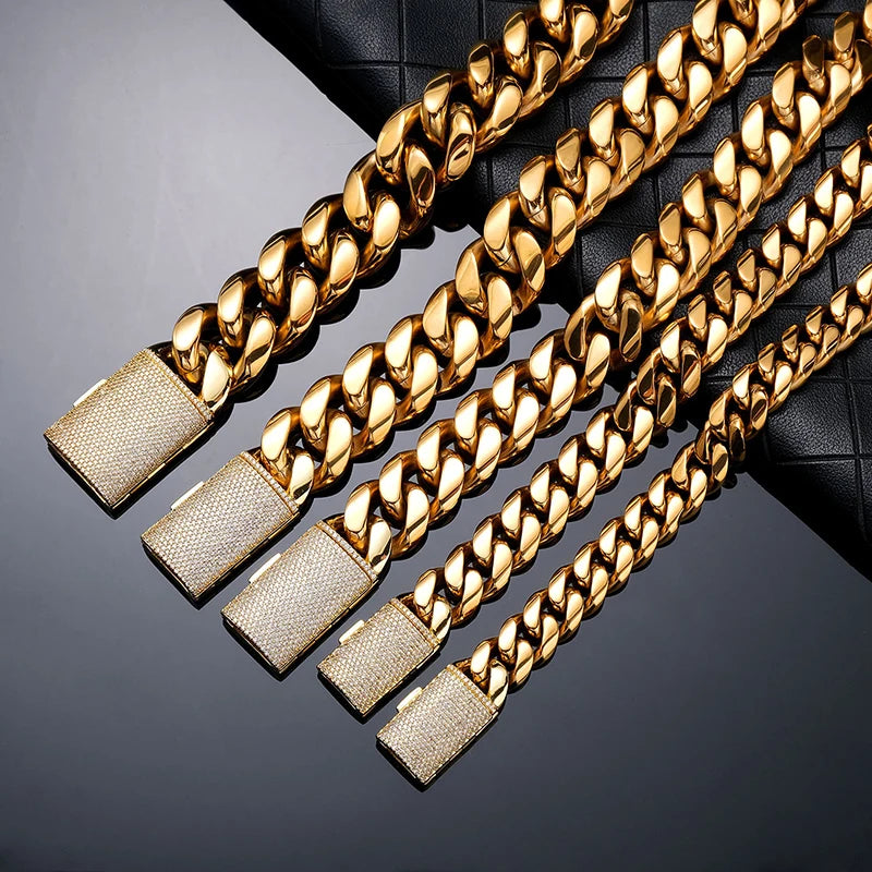12/14/18/20/22mm Big Heavy Solid Stainless Steel Cuban Miami Link Chain