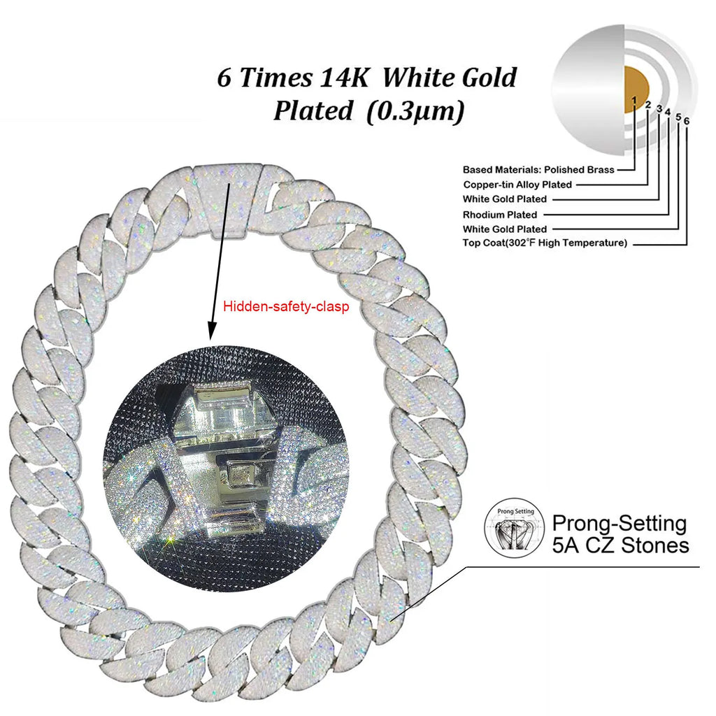 24mm Diamond Chain flooded CZ Silver/Gold Plated