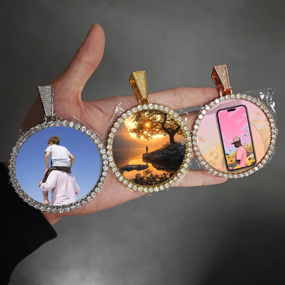 35mm 45mm 68mm custom Circle Photo Pendant Chain