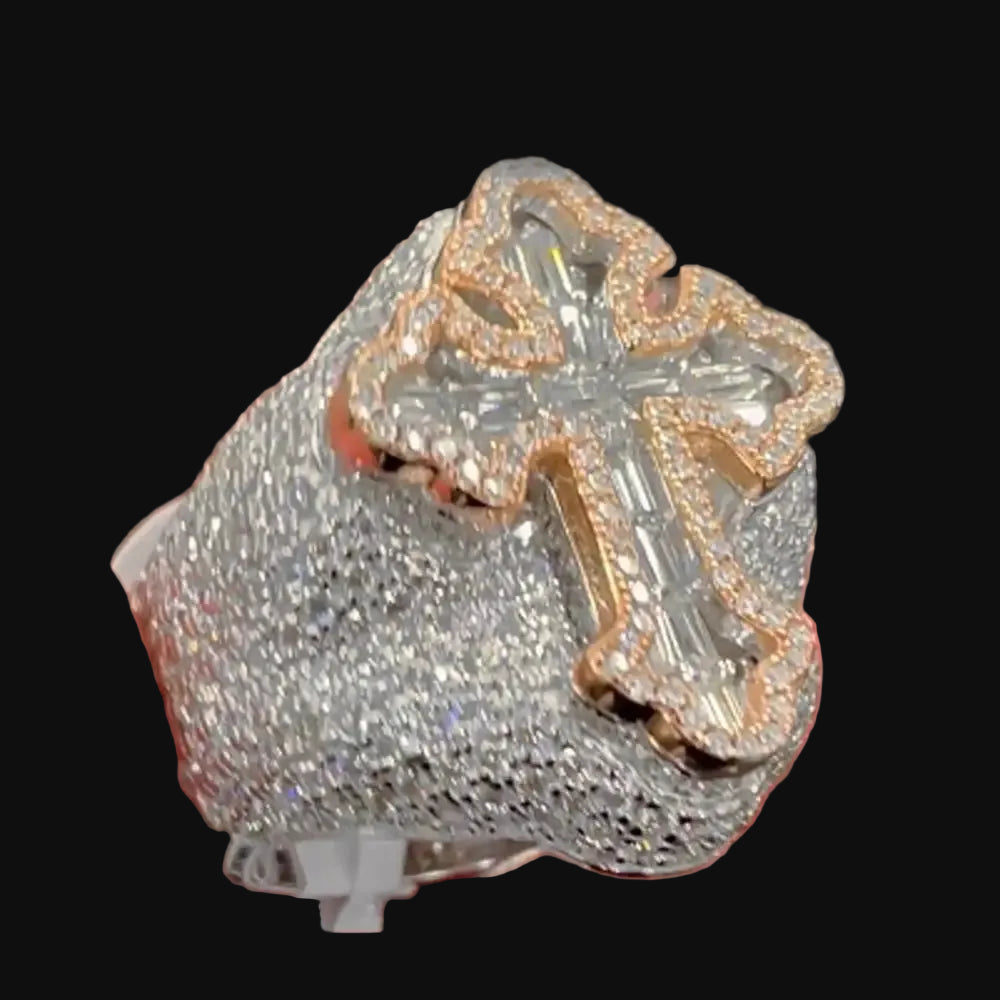 Two Tone Color Cross Finger flooded Ring 5A Cubic Zircon Prong Setting