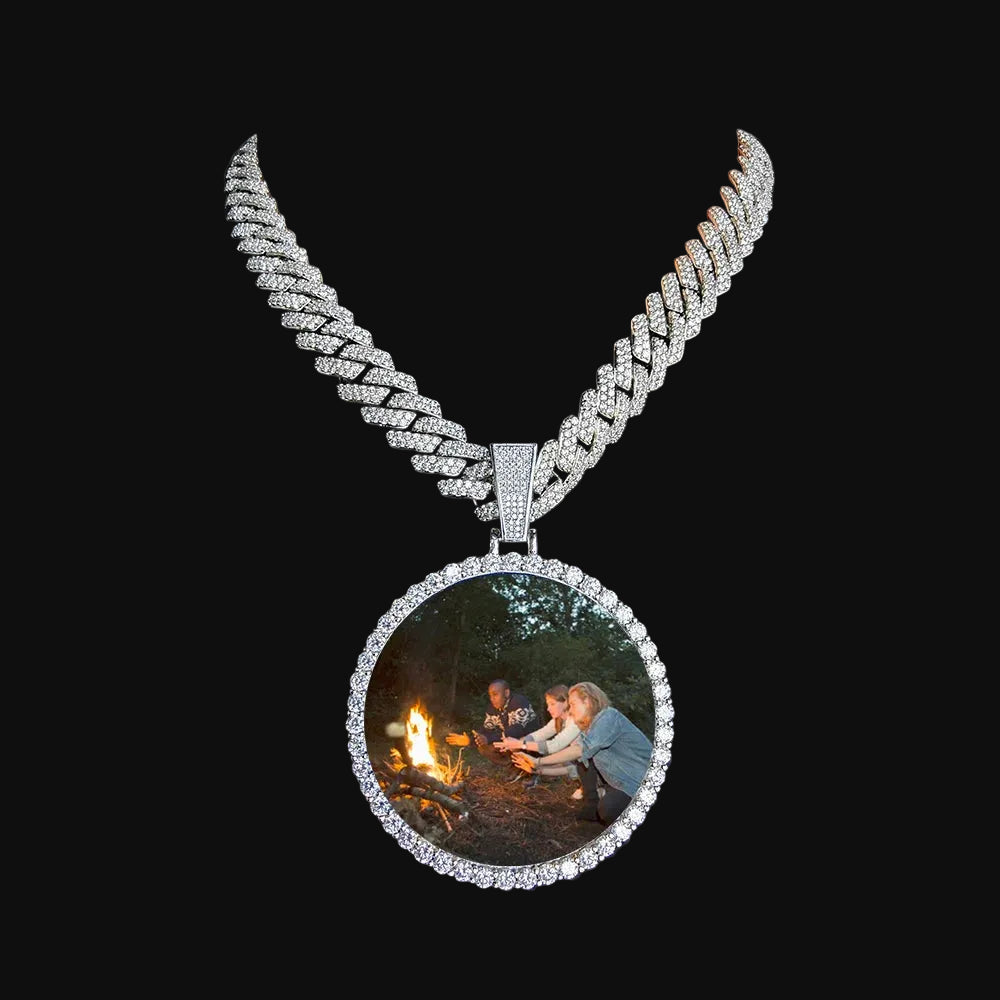 35mm 45mm 68mm custom Circle Photo Pendant Chain