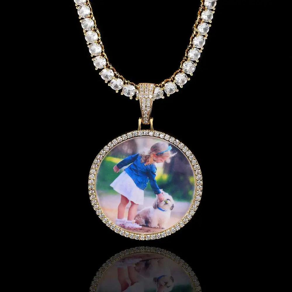 35mm 45mm 68mm custom Circle Photo Pendant Chain