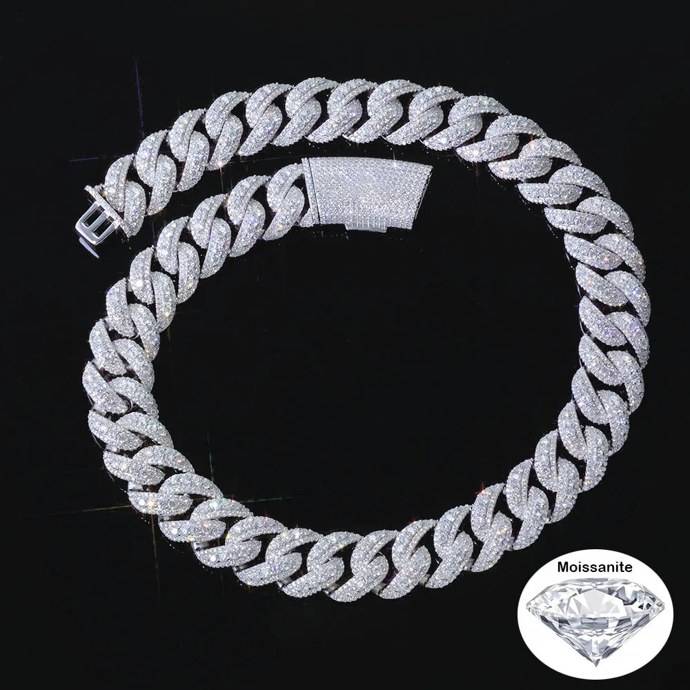 22mm Width Moissanite Cuban Necklace  VVS1 Cuban Chain / Bracelet