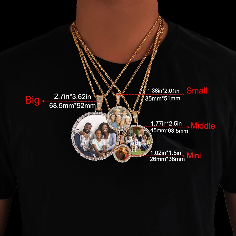 35mm 45mm 68mm custom Circle Photo Pendant Chain