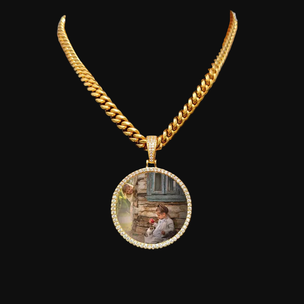35mm 45mm 68mm custom Circle Photo Pendant Chain