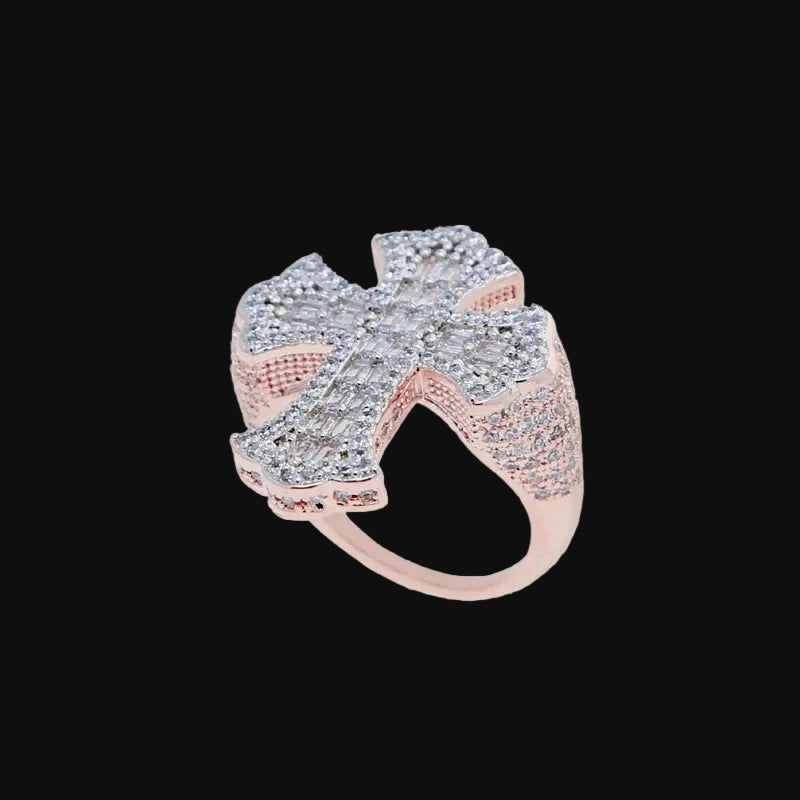 Two Tone Color Cross Finger flooded Ring 5A Cubic Zircon Prong Setting