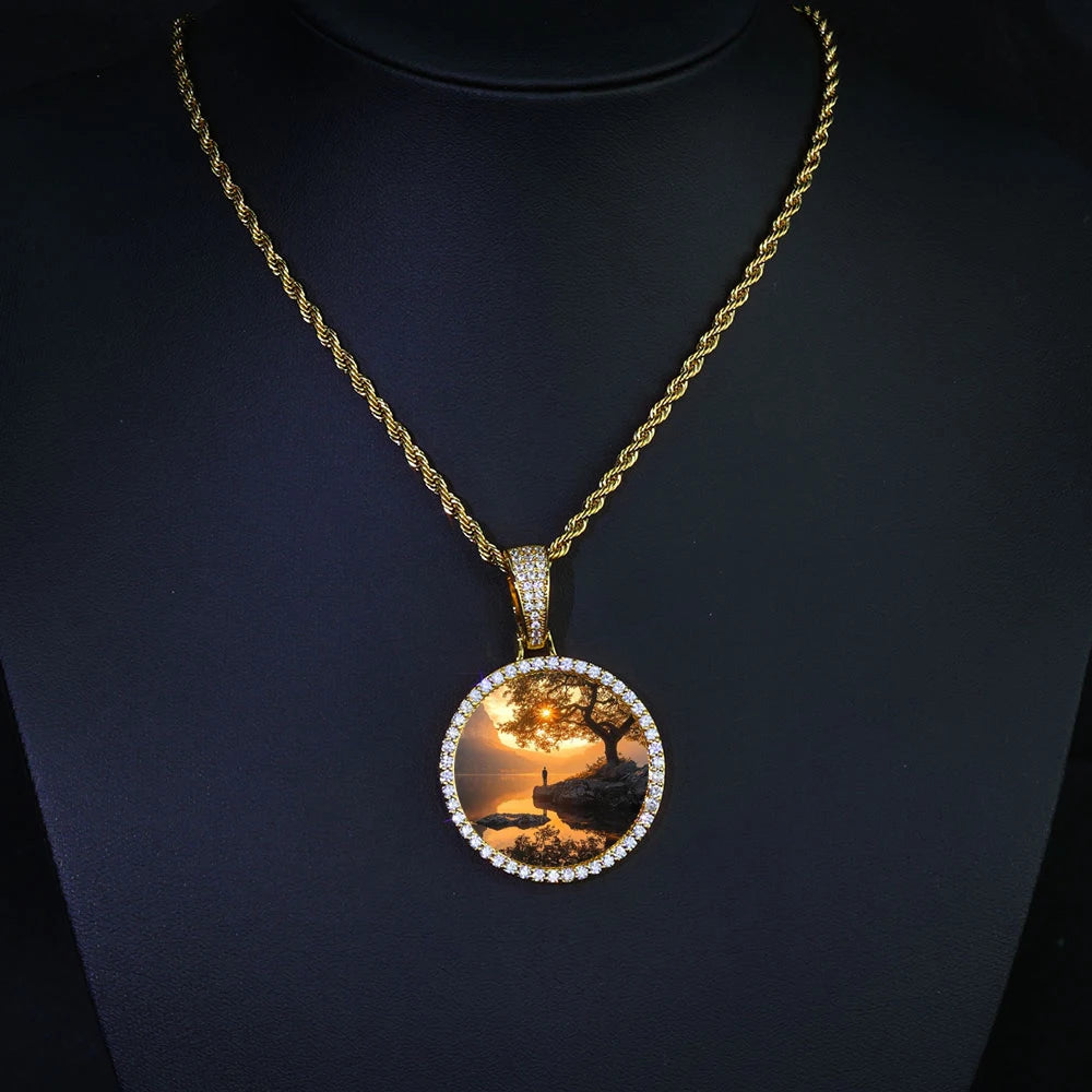 35mm 45mm 68mm custom Circle Photo Pendant Chain