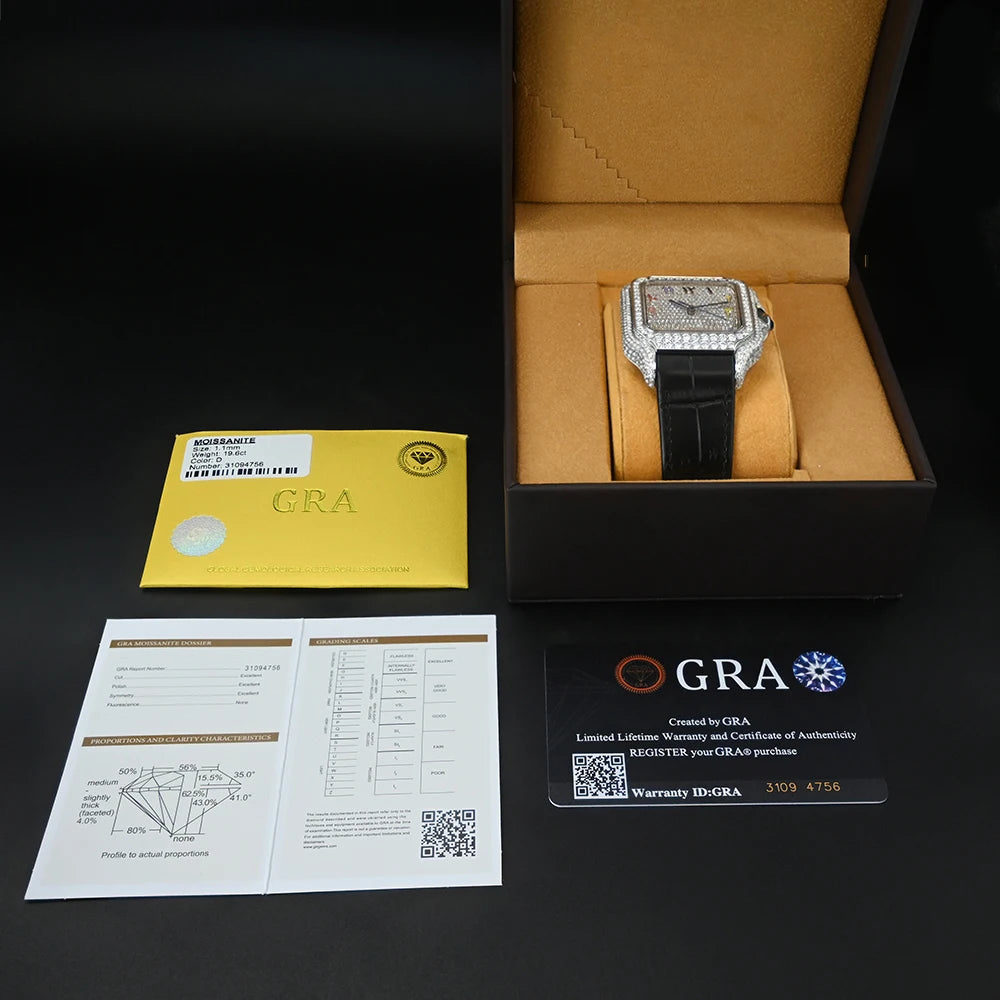 cartier style Moissanite Watch Stainless Steel Mechanical Automatic