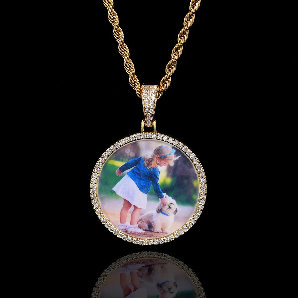 35mm 45mm 68mm custom Circle Photo Pendant Chain
