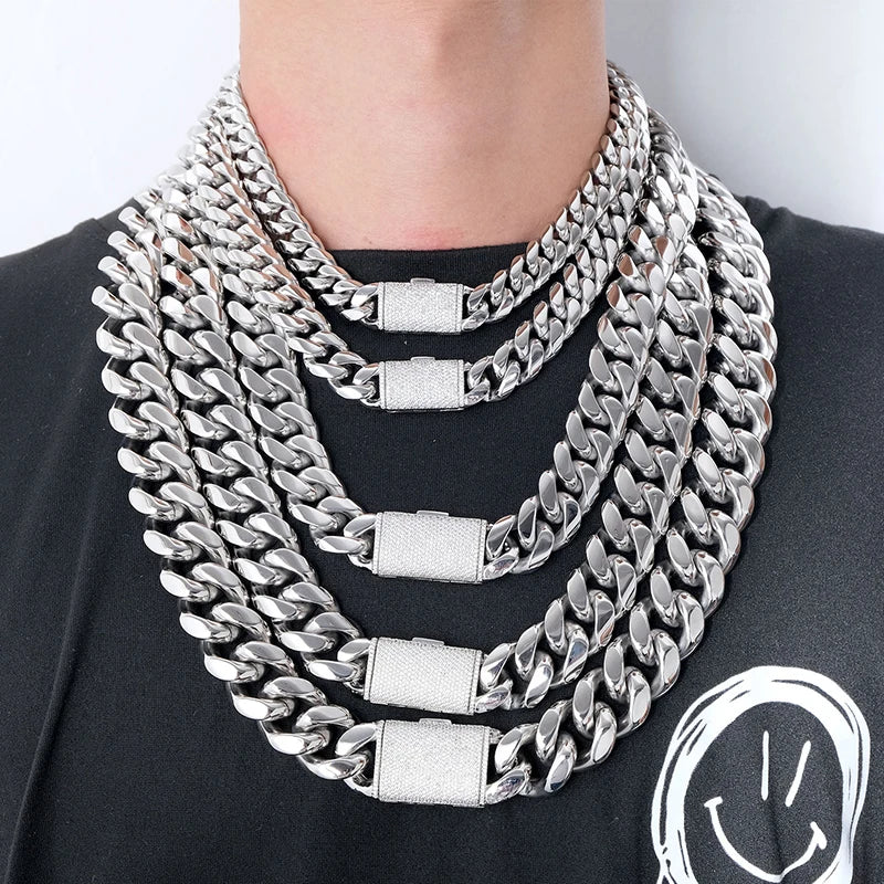 12/14/18/20/22mm Big Heavy Solid Stainless Steel Cuban Miami Link Chain