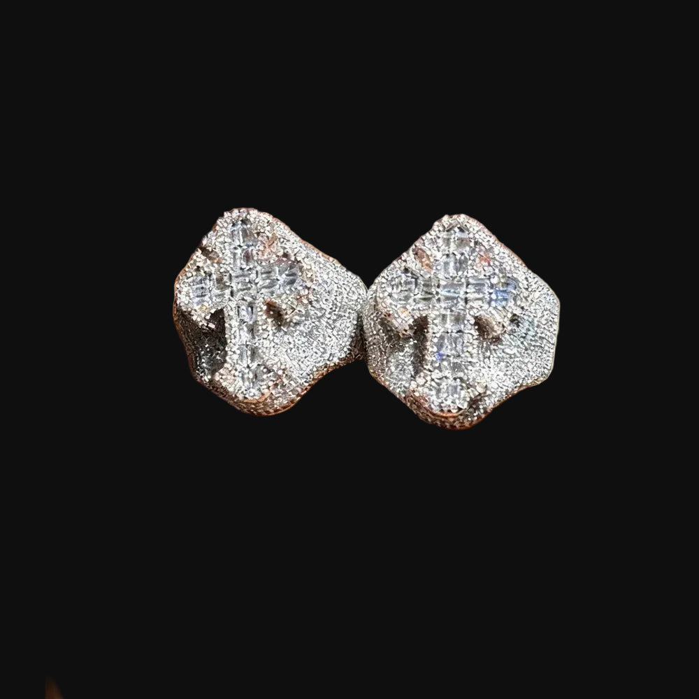 Two Tone Color Cross Finger flooded Ring 5A Cubic Zircon Prong Setting