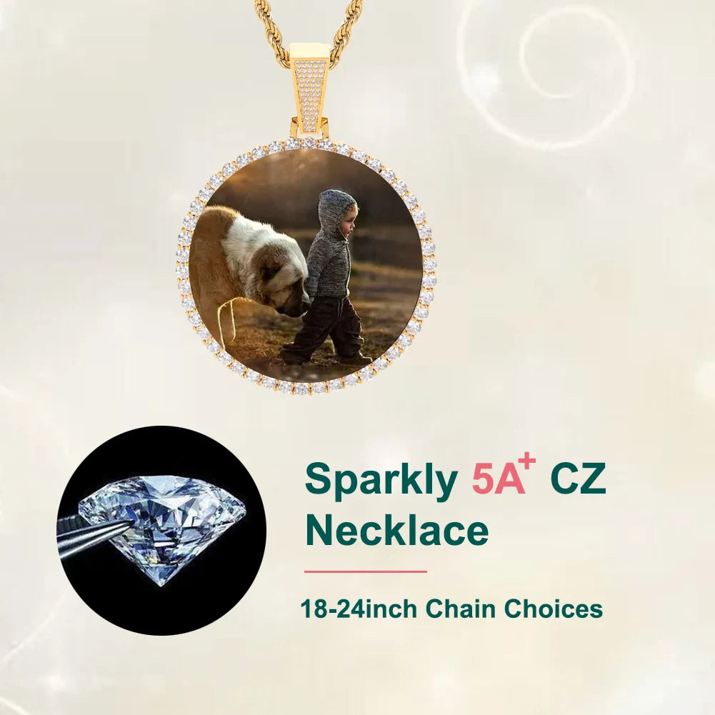 35mm 45mm 68mm custom Circle Photo Pendant Chain